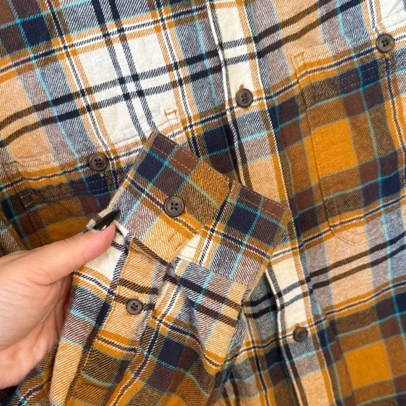 Orange and Blue Plaid Button Up Flannel - Picture 2 of 5